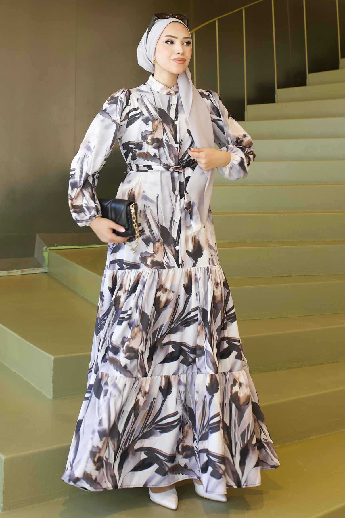 Desenli Tesettür Jessica Elbise-detail