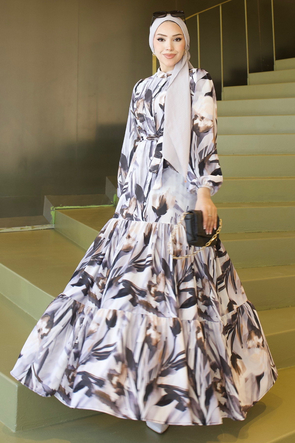 Desenli Tesettür Jessica Elbise