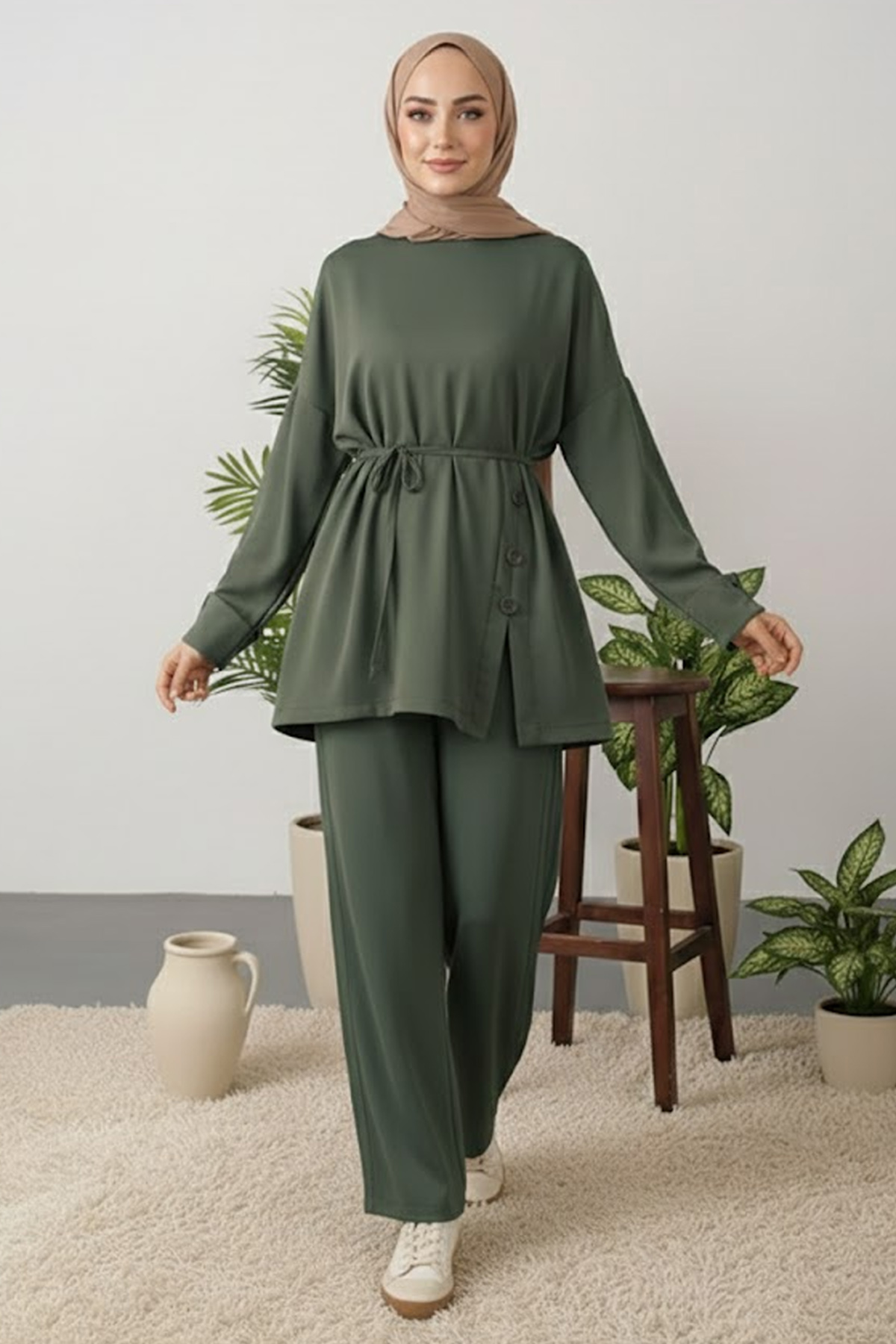 Düğme Detaylı Tunik Takım