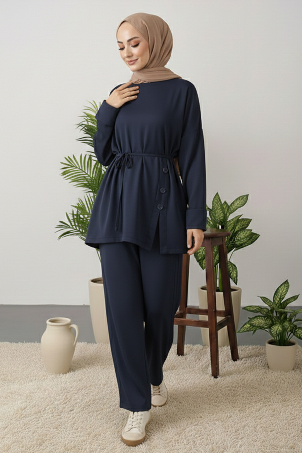 Düğme Detaylı Tunik Takım