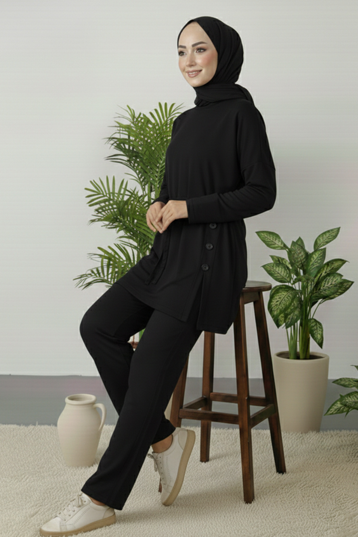 Düğme Detaylı Tunik Takım-detail