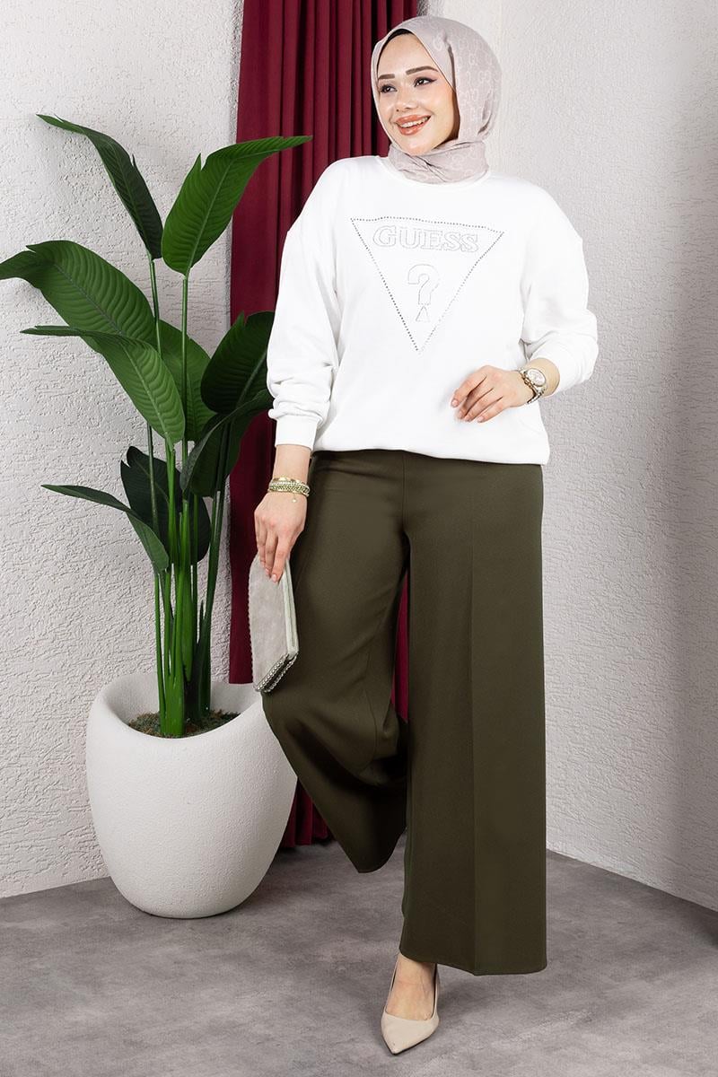 Elastic Waist Wide Leg Trousers-detail