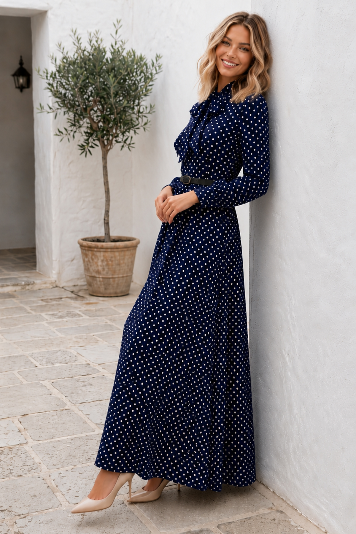 Belted Polka Dot Dress-detail