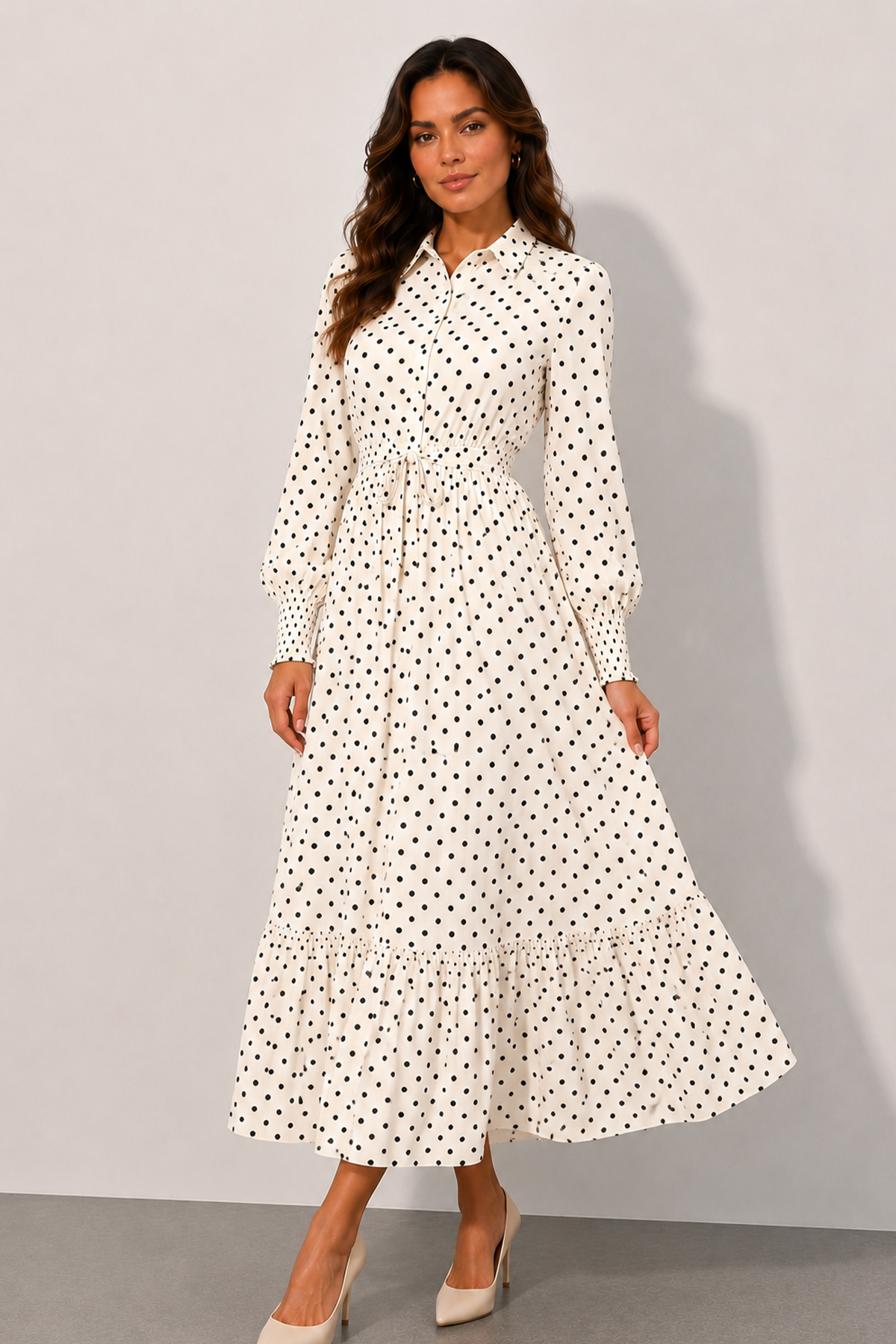 Belted Polka Dot Hijab Dress-detail