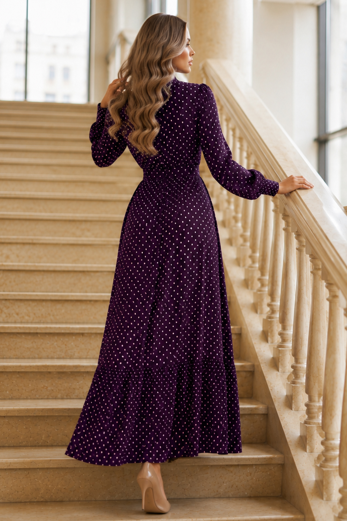 Belted Polka Dot Hijab Dress-detail