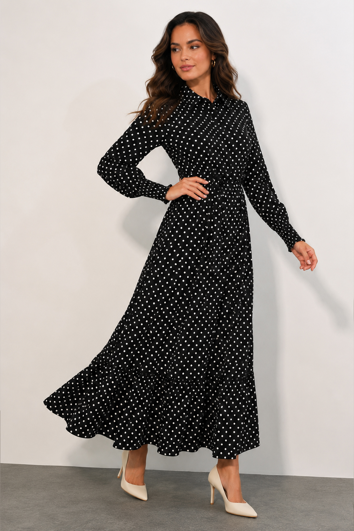 Belted Polka Dot Hijab Dress-detail