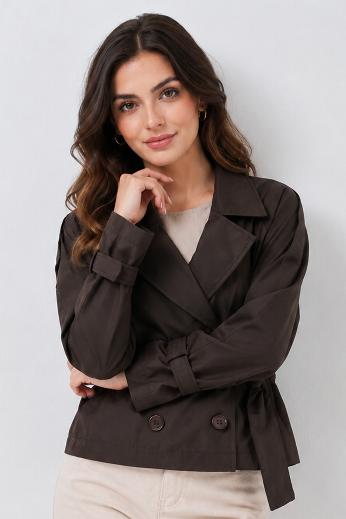 Short Trench Coat With Belt