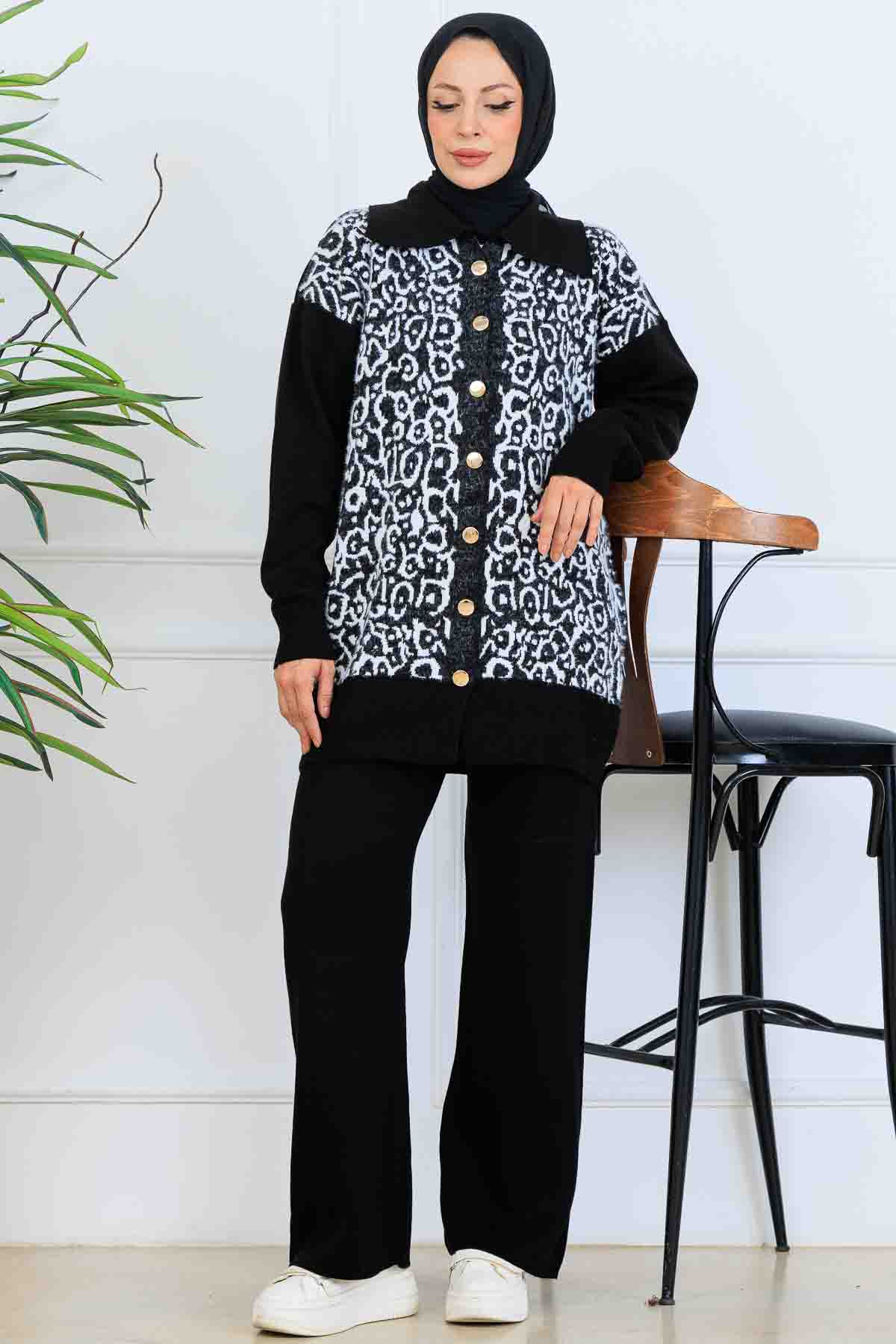 Patterned Button Detailed Knitwear Suit