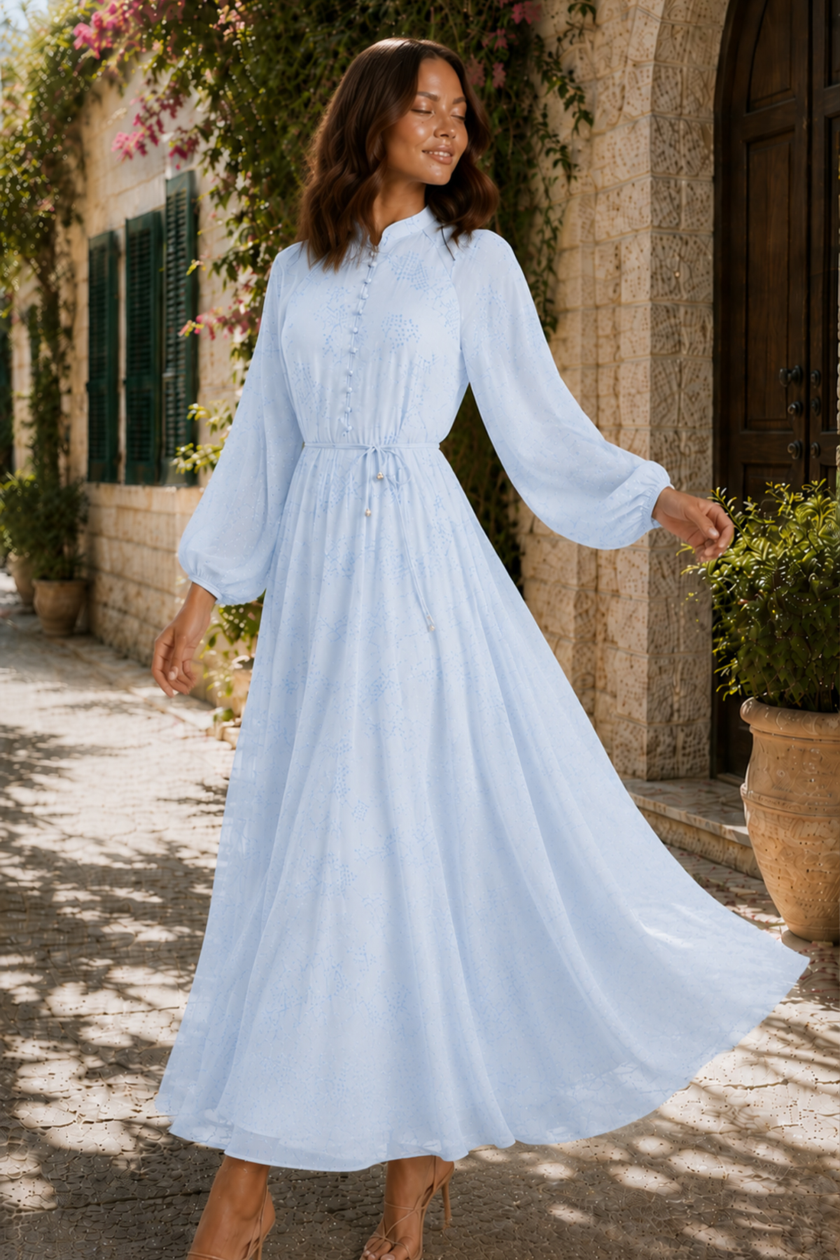 Printed Buttoned Hijab Dress
