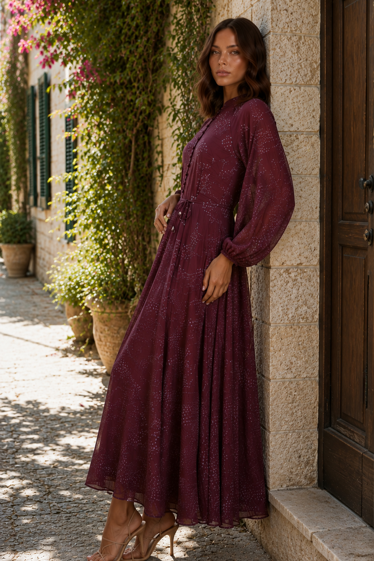 Printed Buttoned Hijab Dress-detail