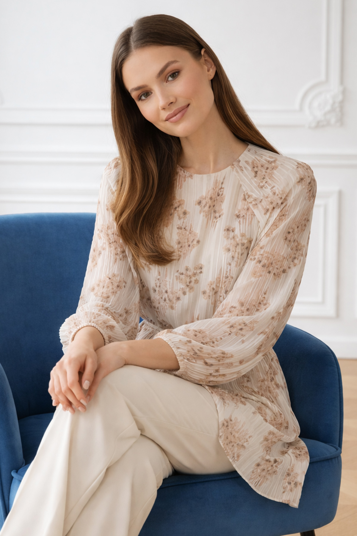 Patterned Balloon Sleeve Chiffon Shirt-detail