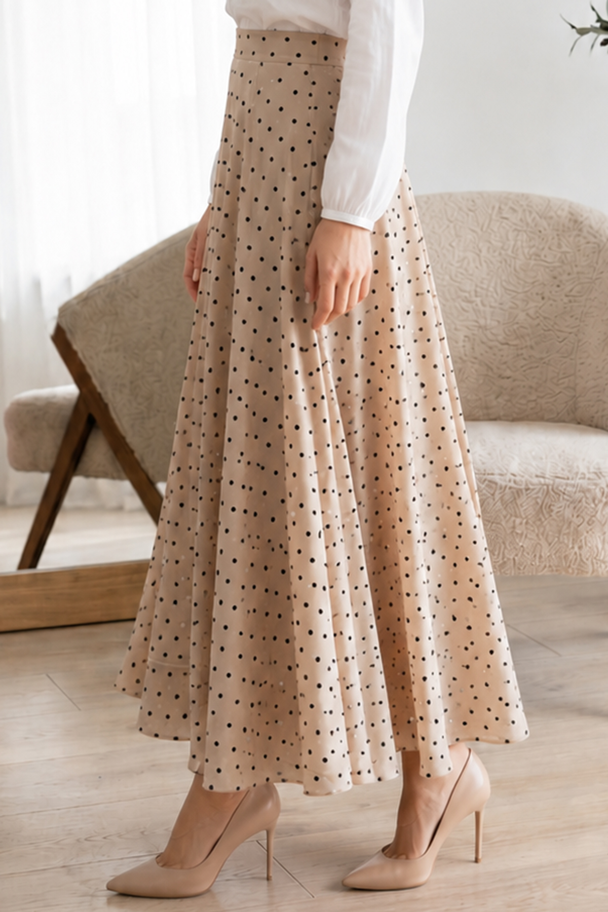 Polka Dot Chiffon Hijab Skirt-detail