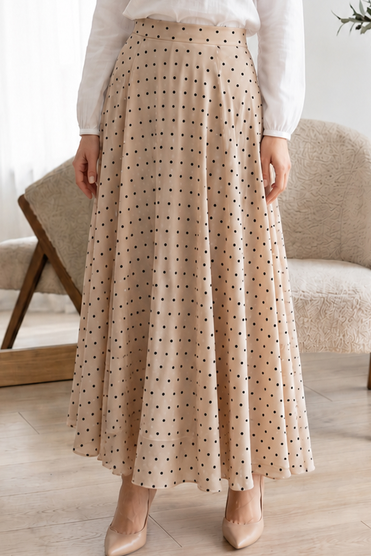 Polka Dot Chiffon Hijab Skirt-detail