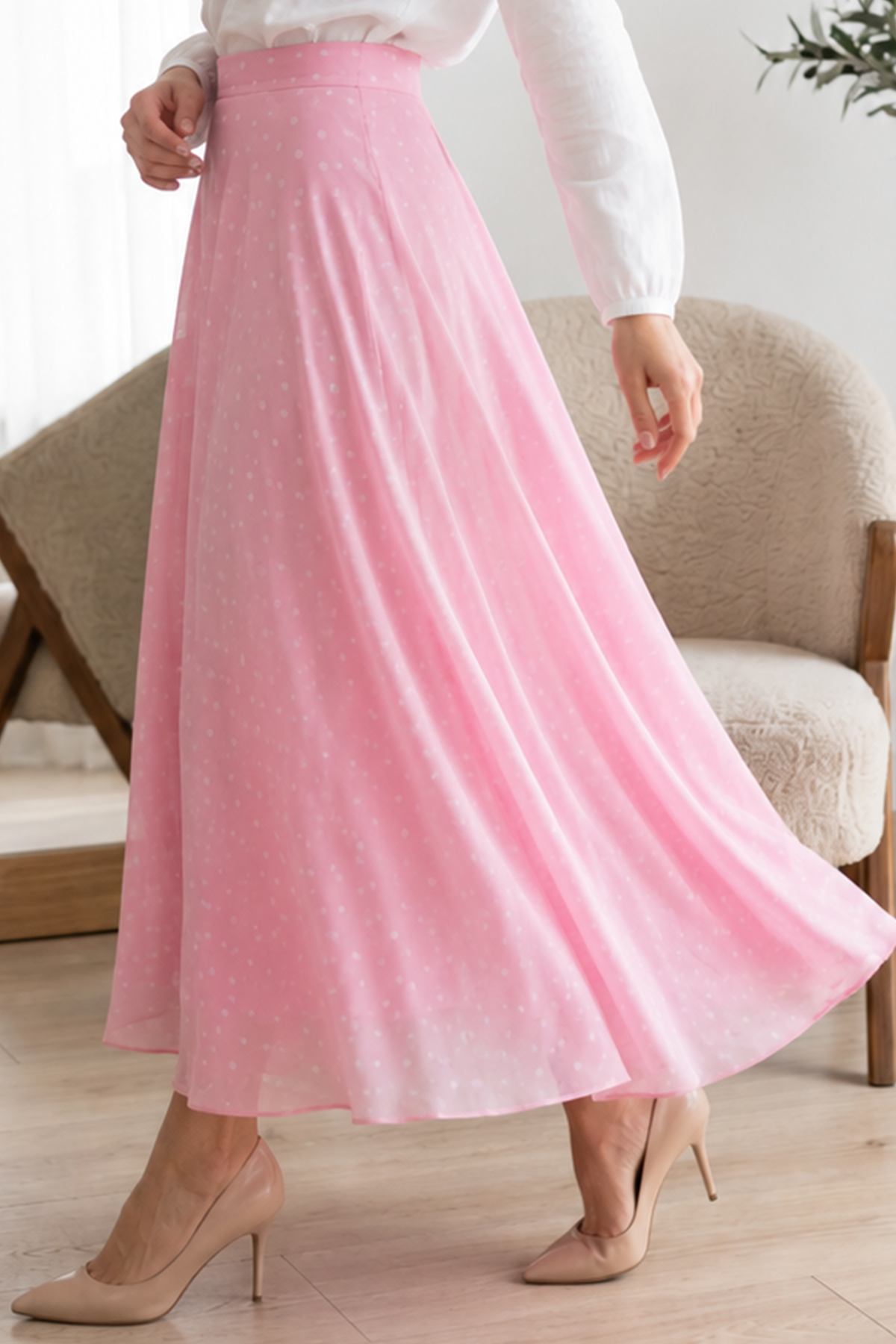 Polka Dot Chiffon Hijab Skirt-detail