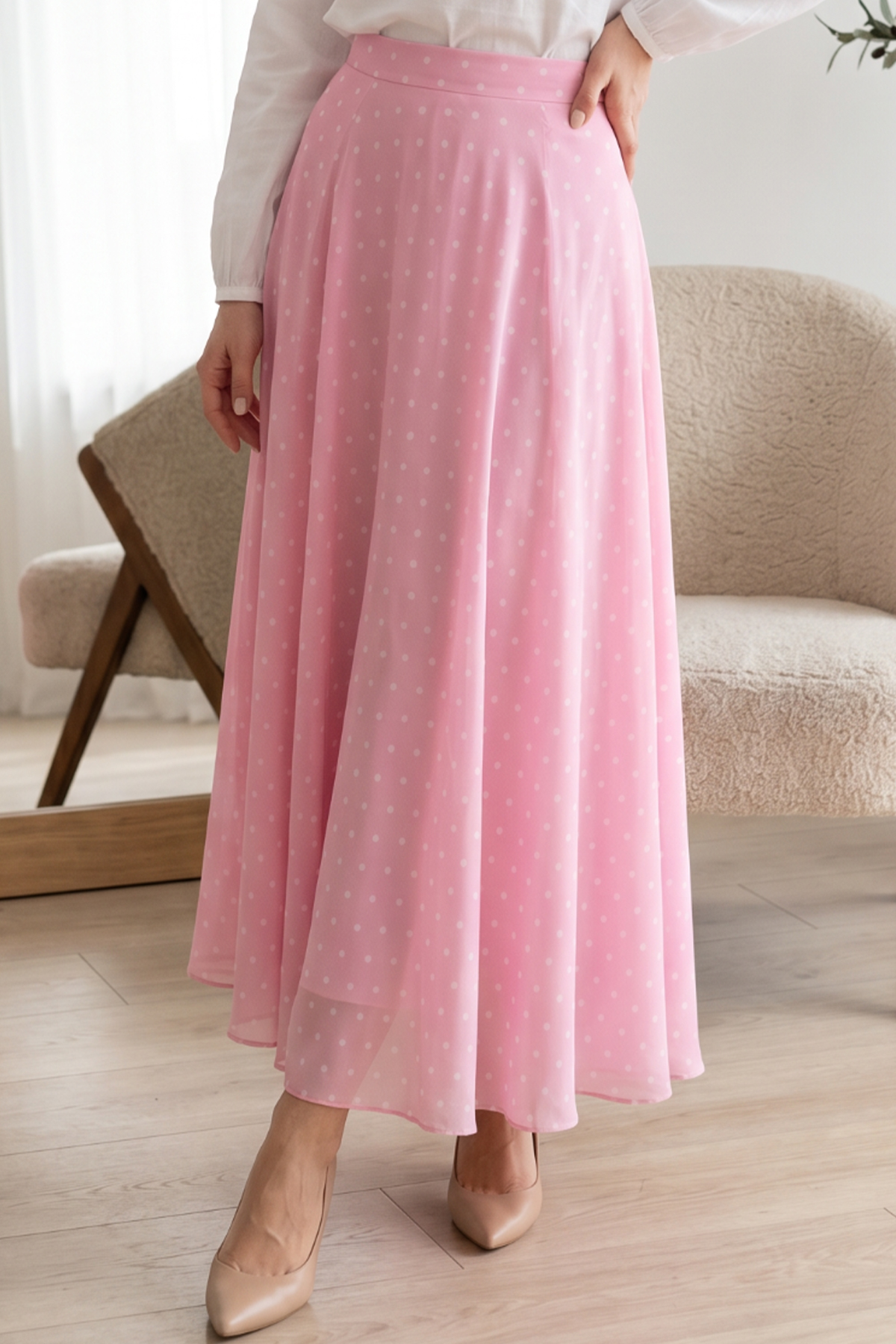 Polka Dot Chiffon Hijab Skirt-detail