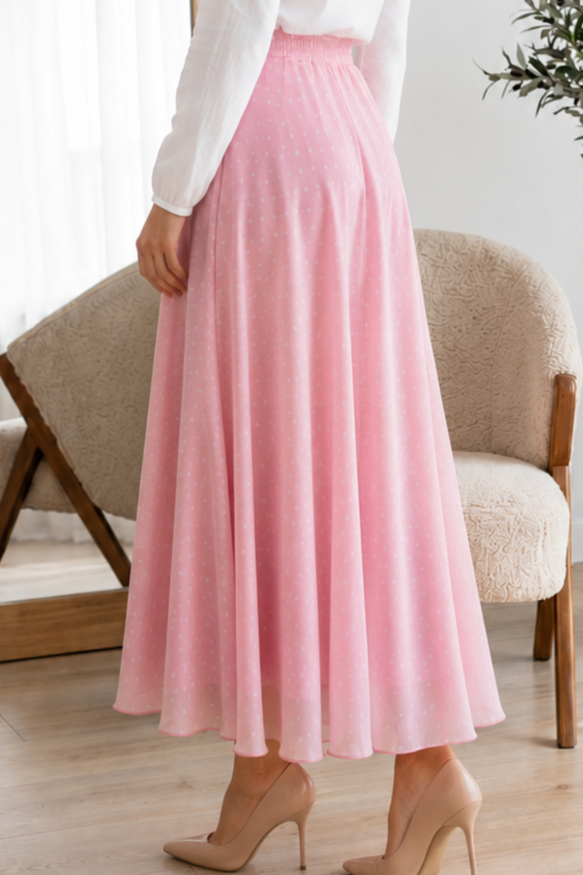 Polka Dot Chiffon Hijab Skirt-detail