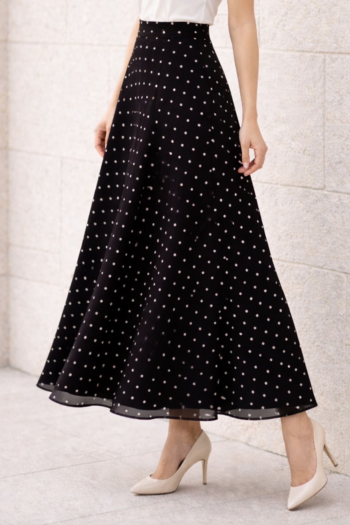 Polka Dot Chiffon Hijab Skirt-detail