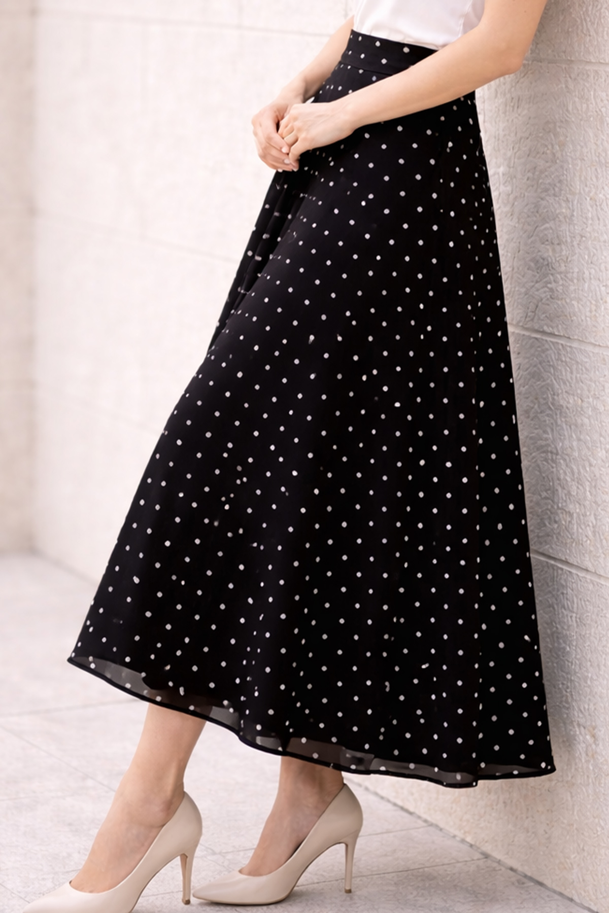 Polka Dot Chiffon Hijab Skirt-detail