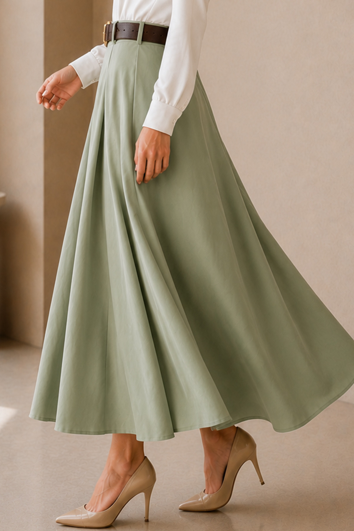 Belted Poplin Skirt-detail