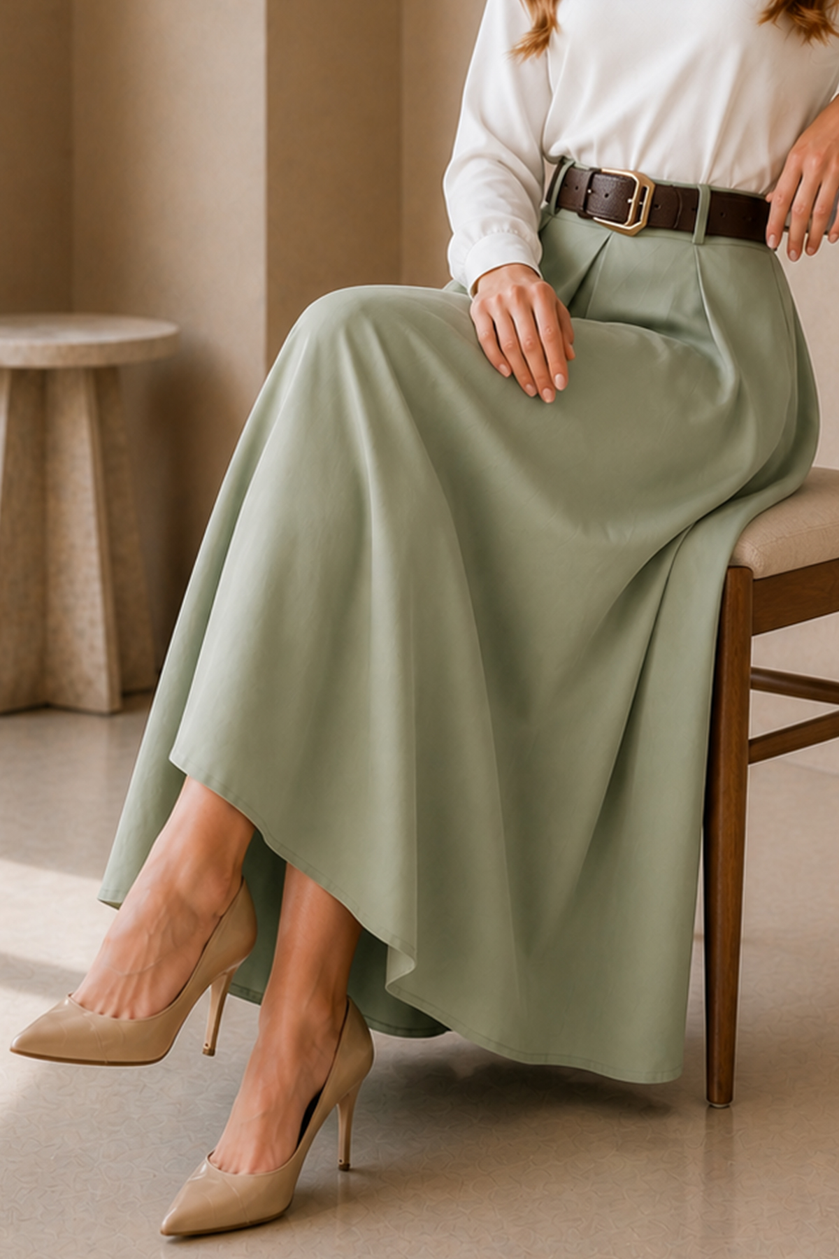 Belted Poplin Skirt-detail
