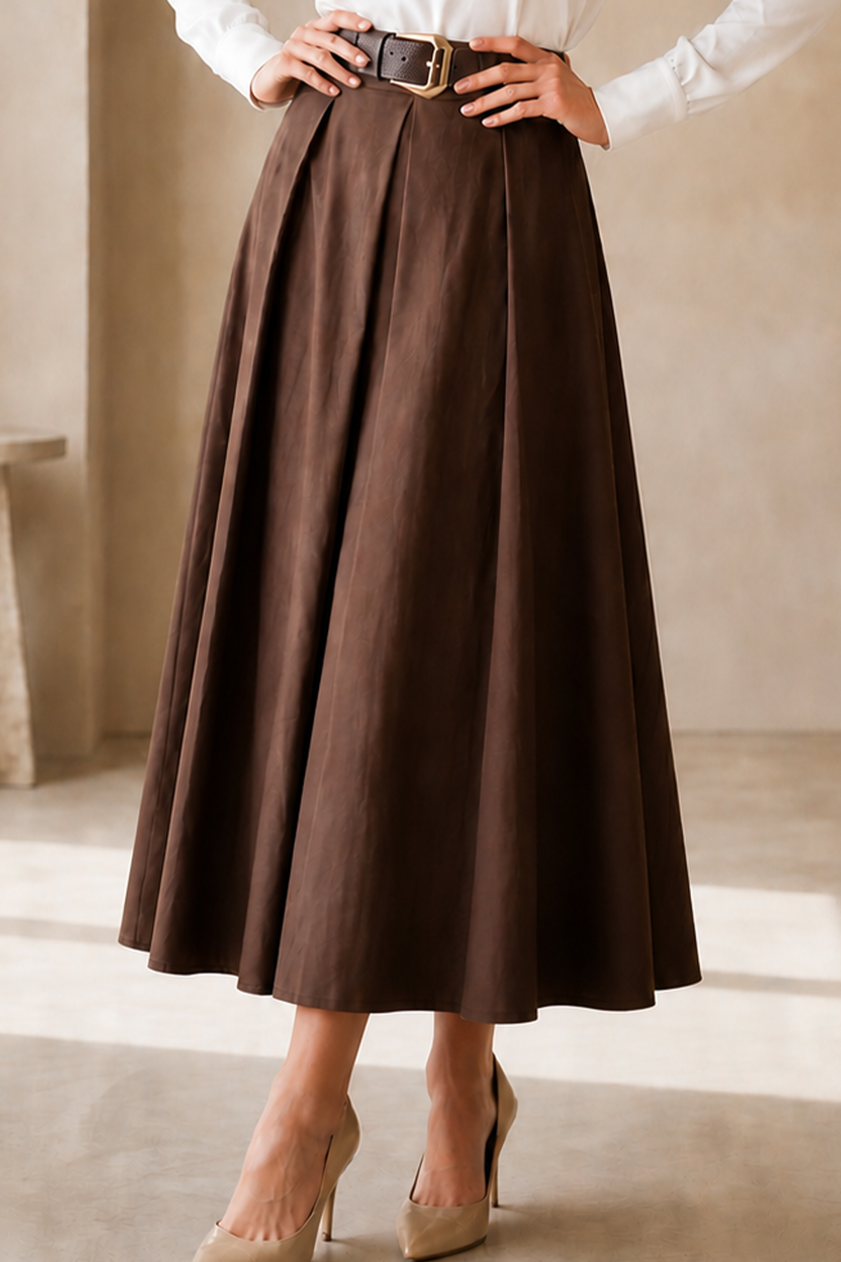 Belted Poplin Skirt-detail