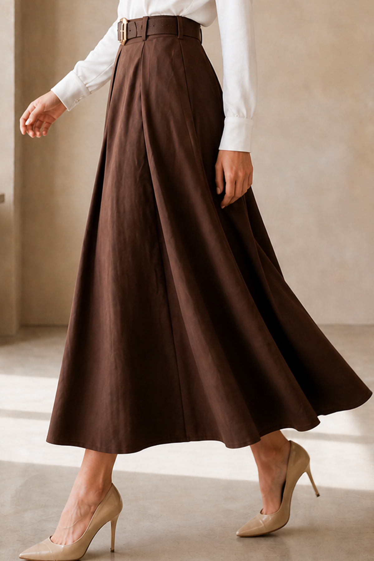 Belted Poplin Skirt-detail