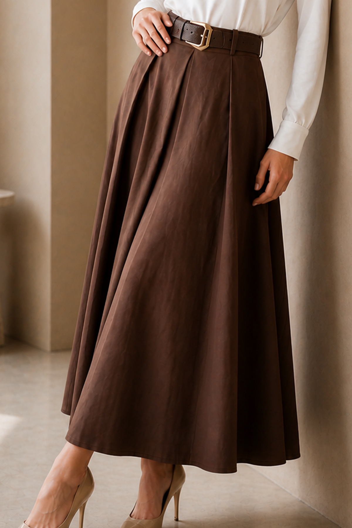 Belted Poplin Skirt
