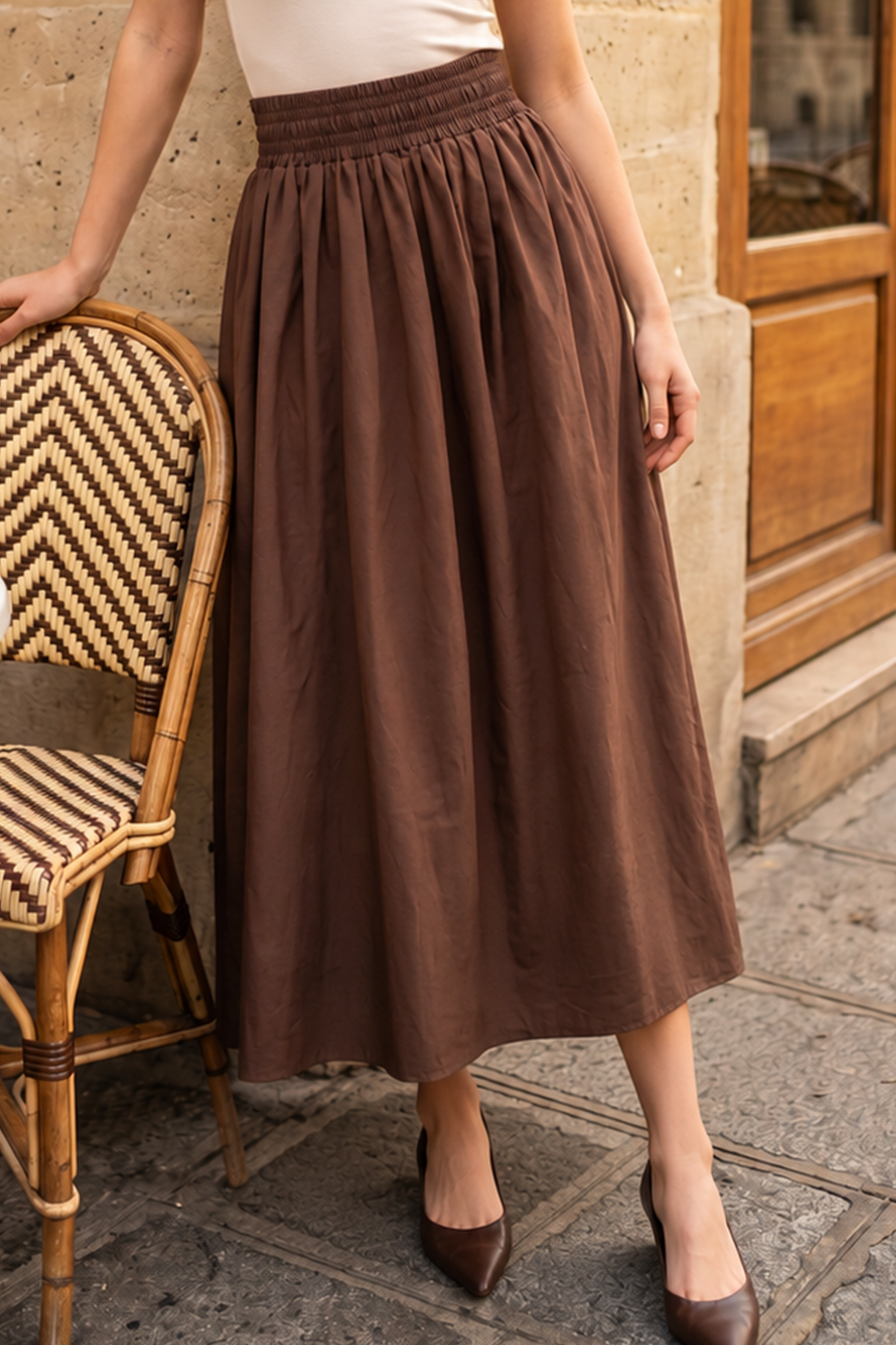 Poplin Skirt With Elastic Waist-detail