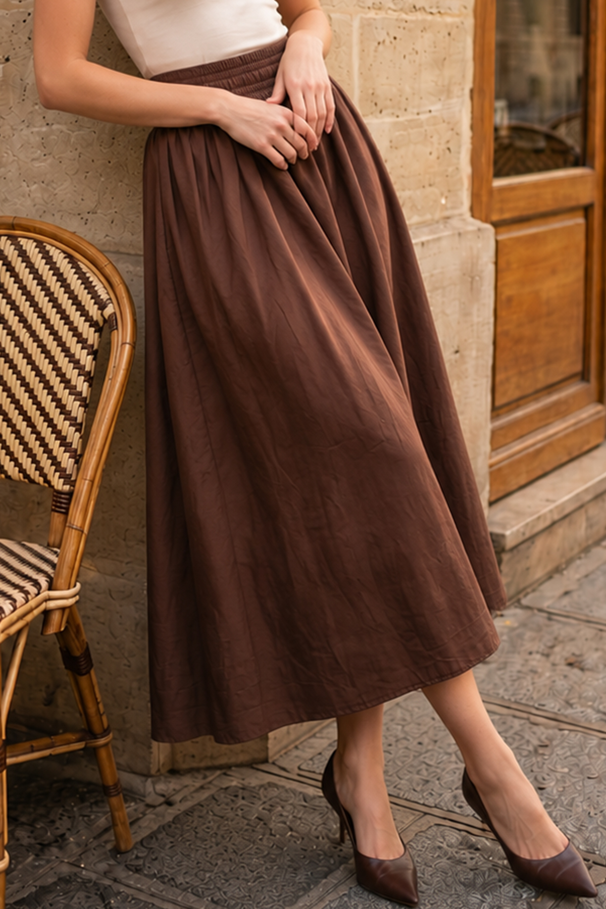 Poplin Skirt With Elastic Waist