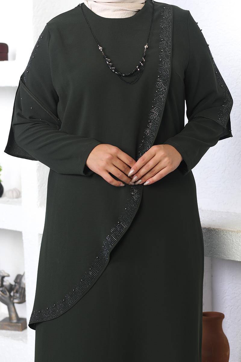 Plus Size Hijab Evening Dress With Necklace-detail