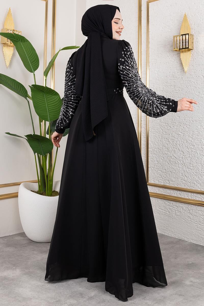 16683 Mint Stone Embroidered Lace Chiffon Dress