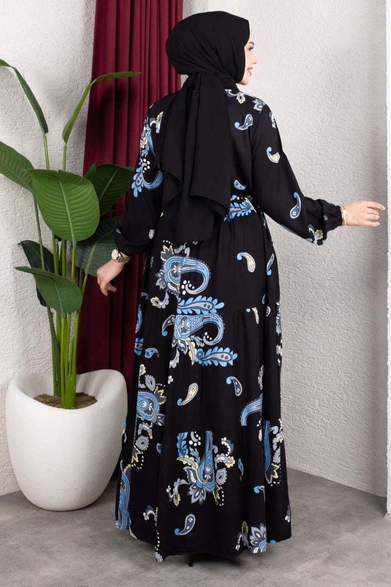 Ethnic Patterned Dress With Gathered Waist.-detail