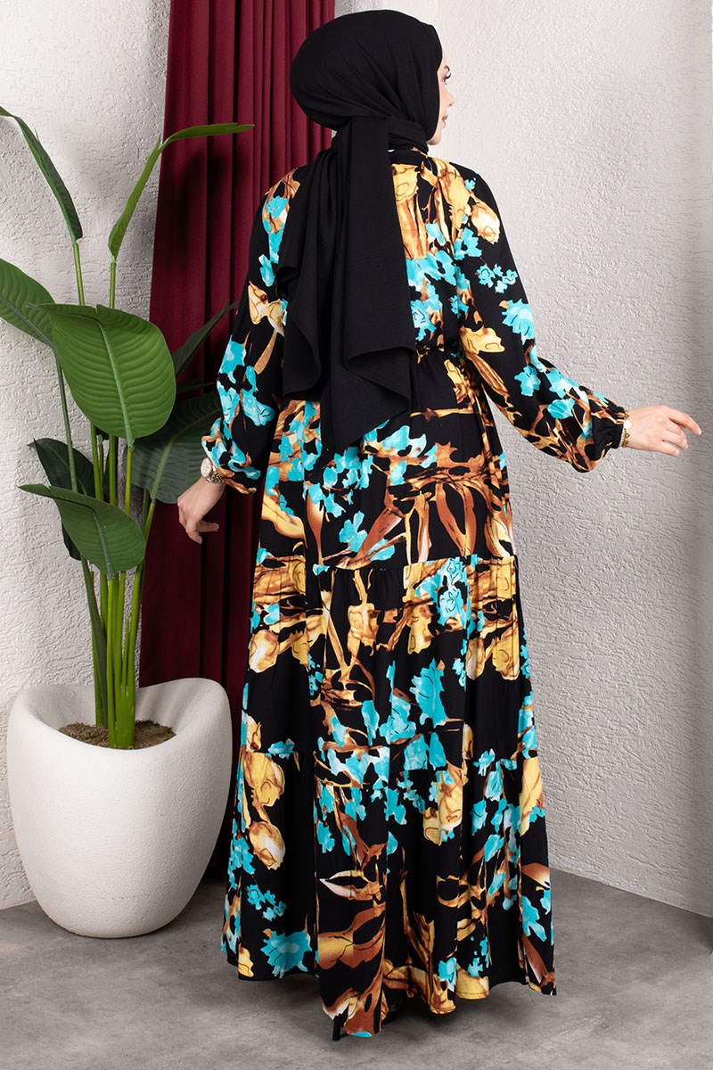 Floral Print Dress With Gathered Waist-detail