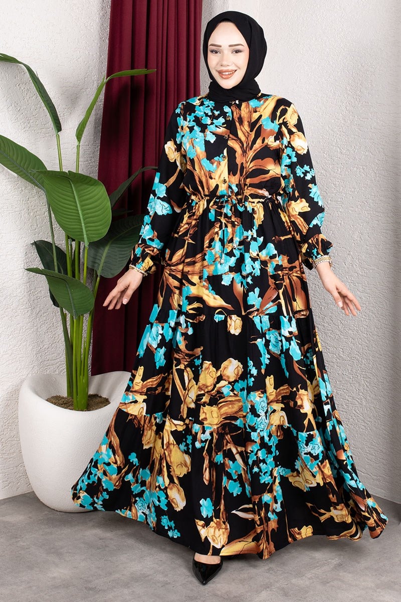 Floral Print Dress With Gathered Waist