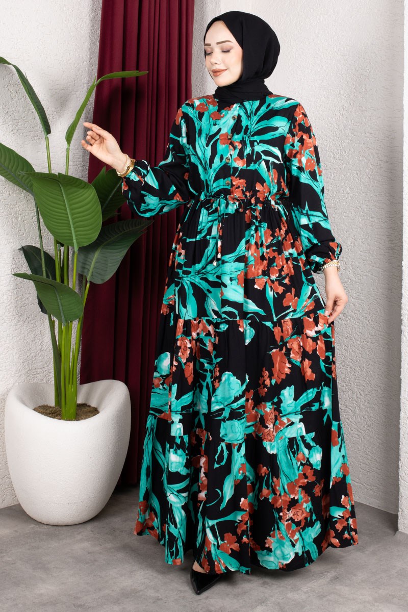 Floral Print Dress With Gathered Waist-detail
