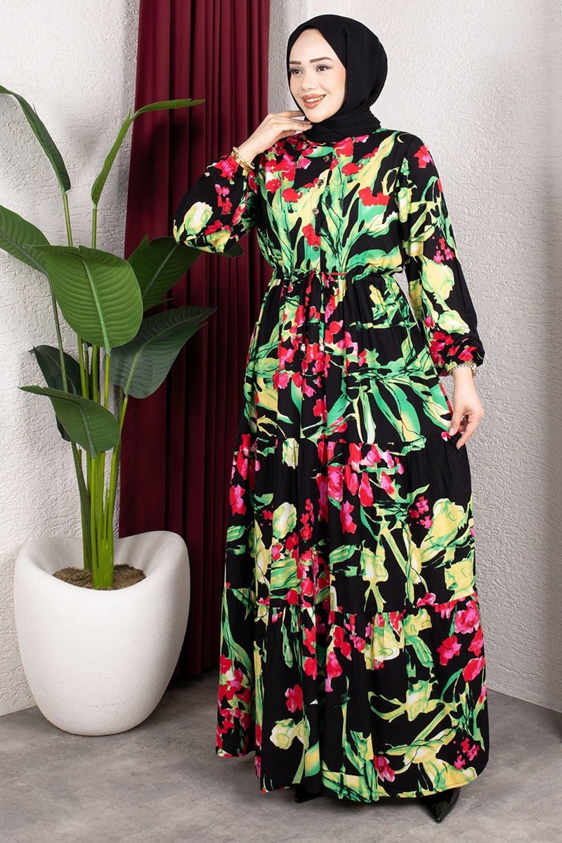 Floral Print Dress With Gathered Waist-detail