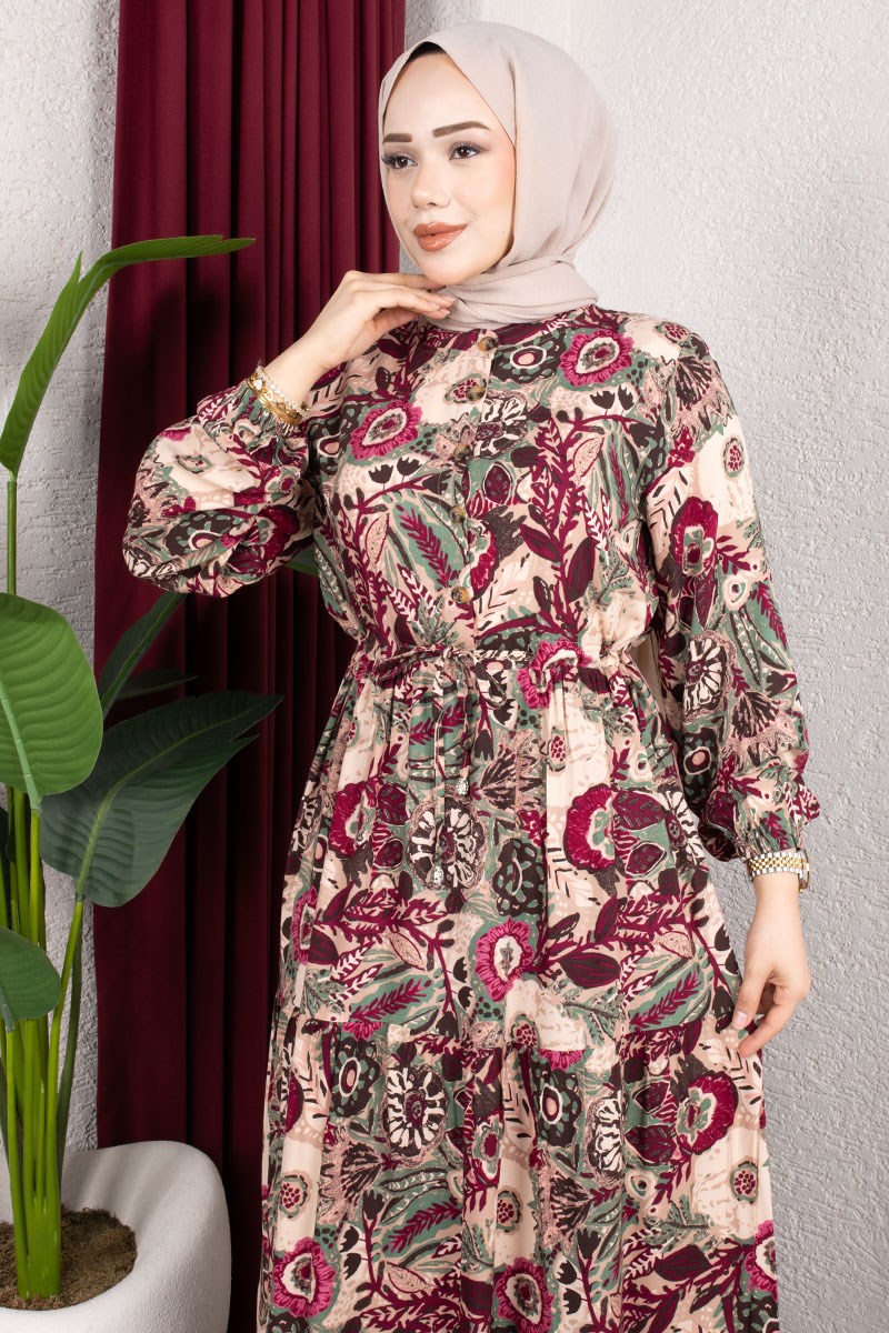 Floral Patterned Viscose Dress-detail