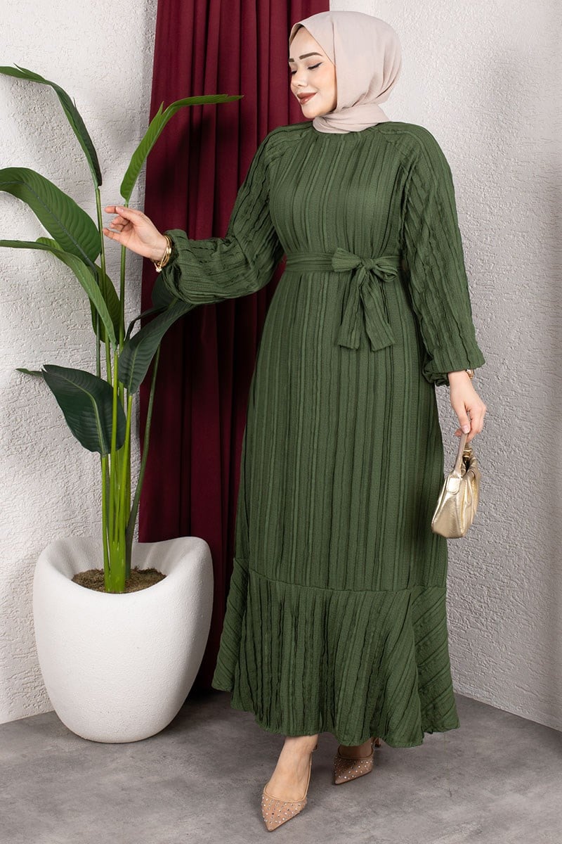 Dress With Ruffled Skirt And Belt-detail