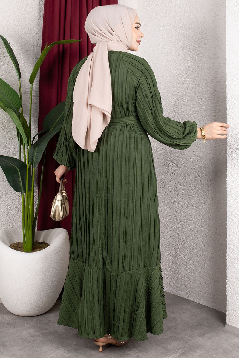 Dress With Ruffled Skirt And Belt-detail