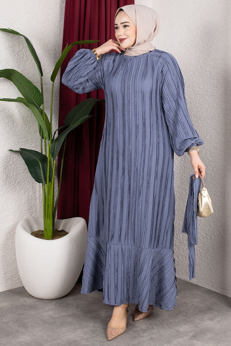 Dress With Ruffled Skirt And Belt-detail