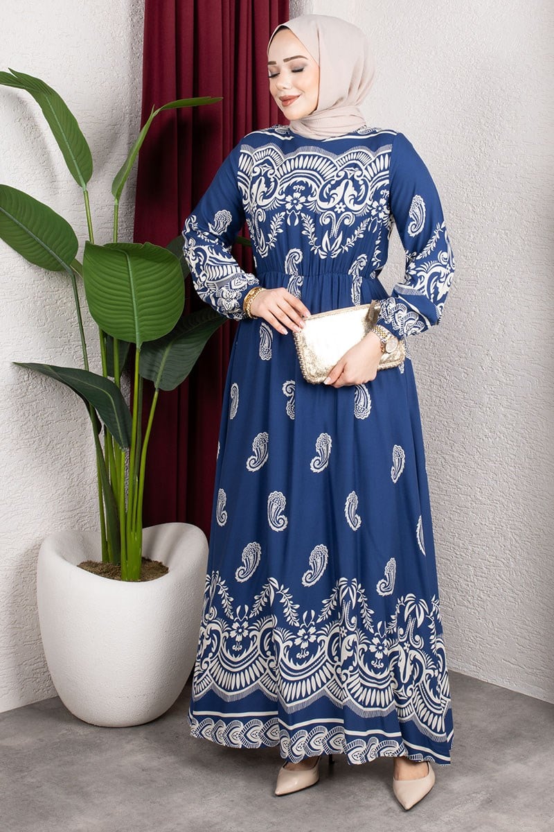 Viscose Dress With Elastic Waist-detail