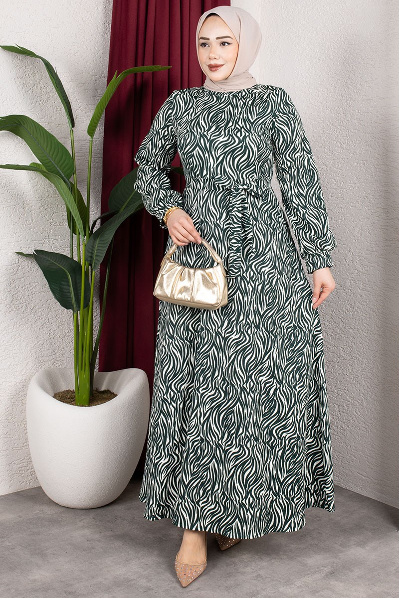 Belt Detail Patterned Dress-detail