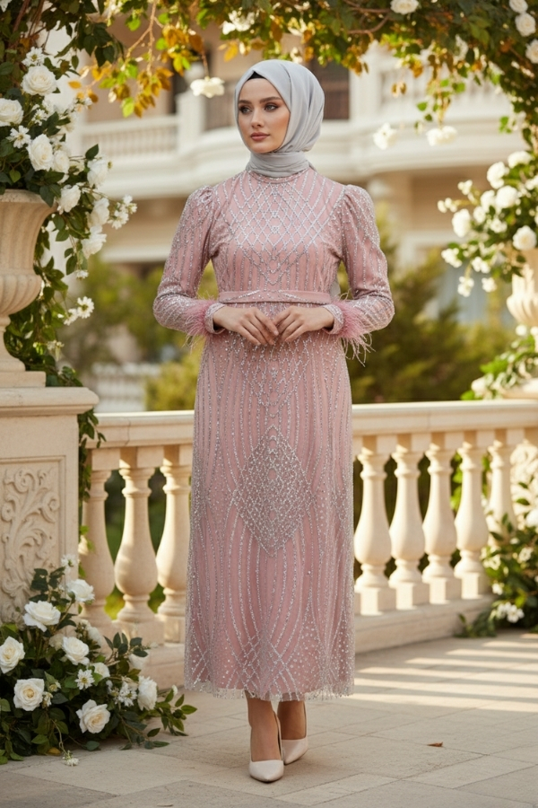 Powder Pink Silvery Evening Dress