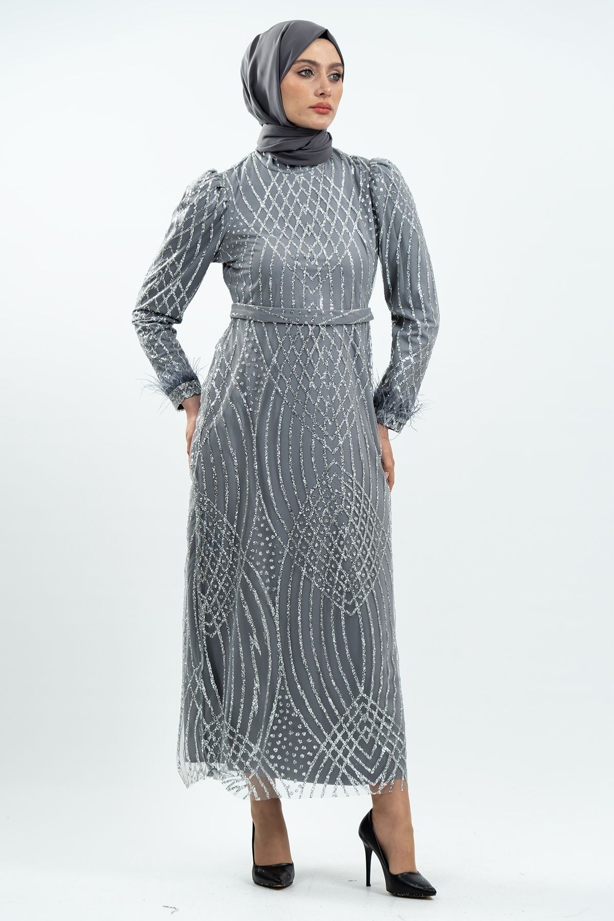 Navy Blue Silvery Evening Dress