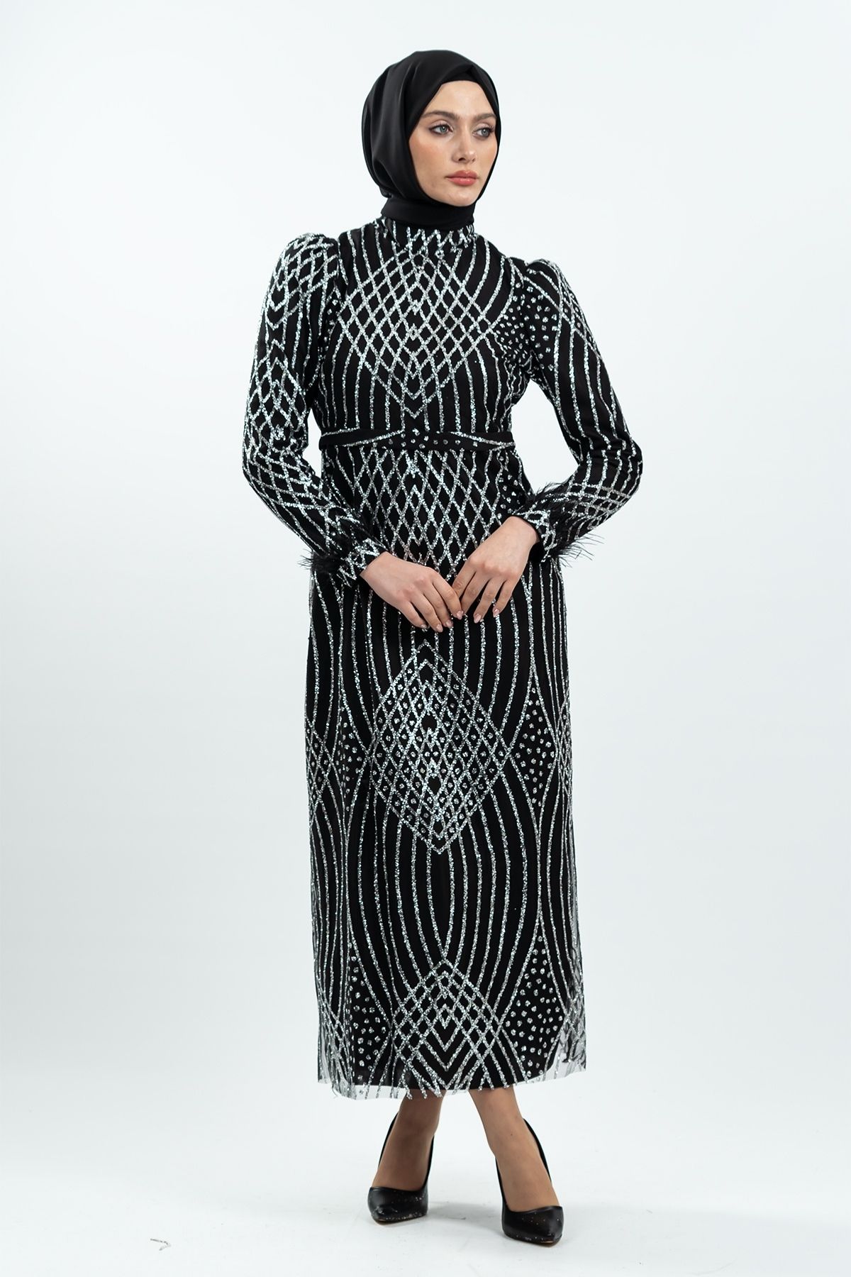 Black Silvery Evening Dress