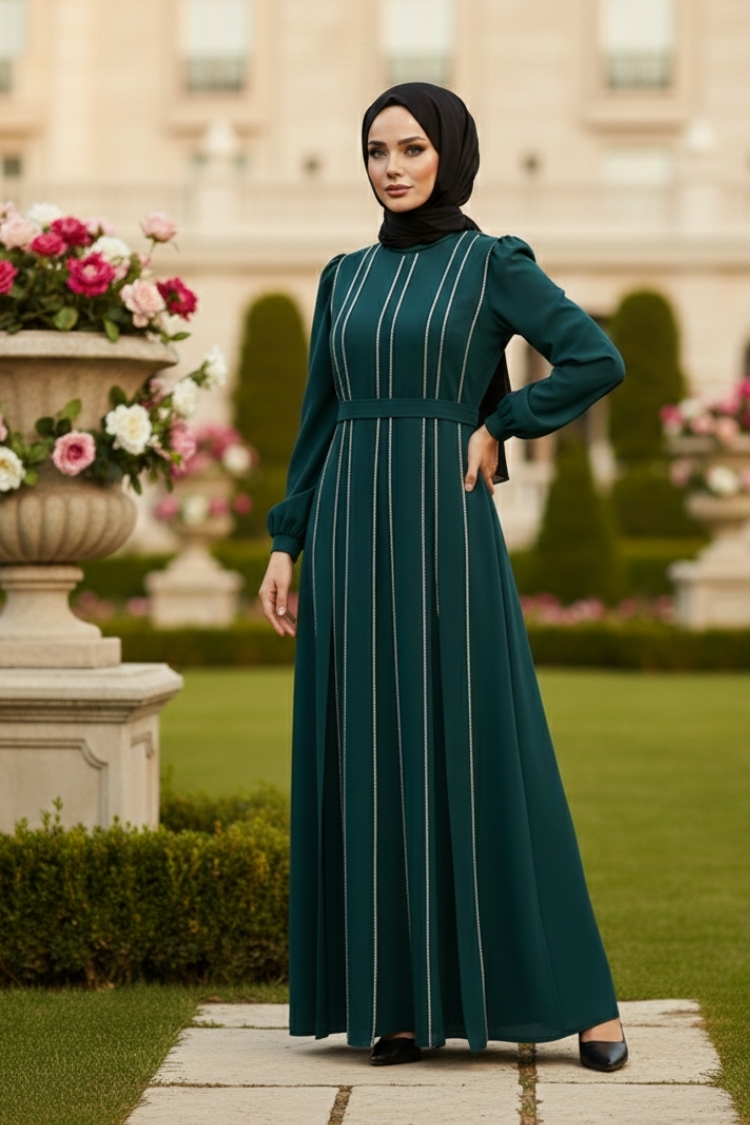 Emerald Green Stone Detailed Evening Dress